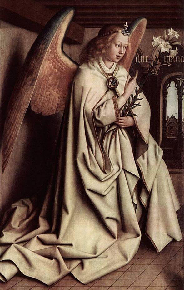 大天使ガブリエル：ヤン・ファン・エイク作 ヘントの祭壇画（15世紀・ベルギー）